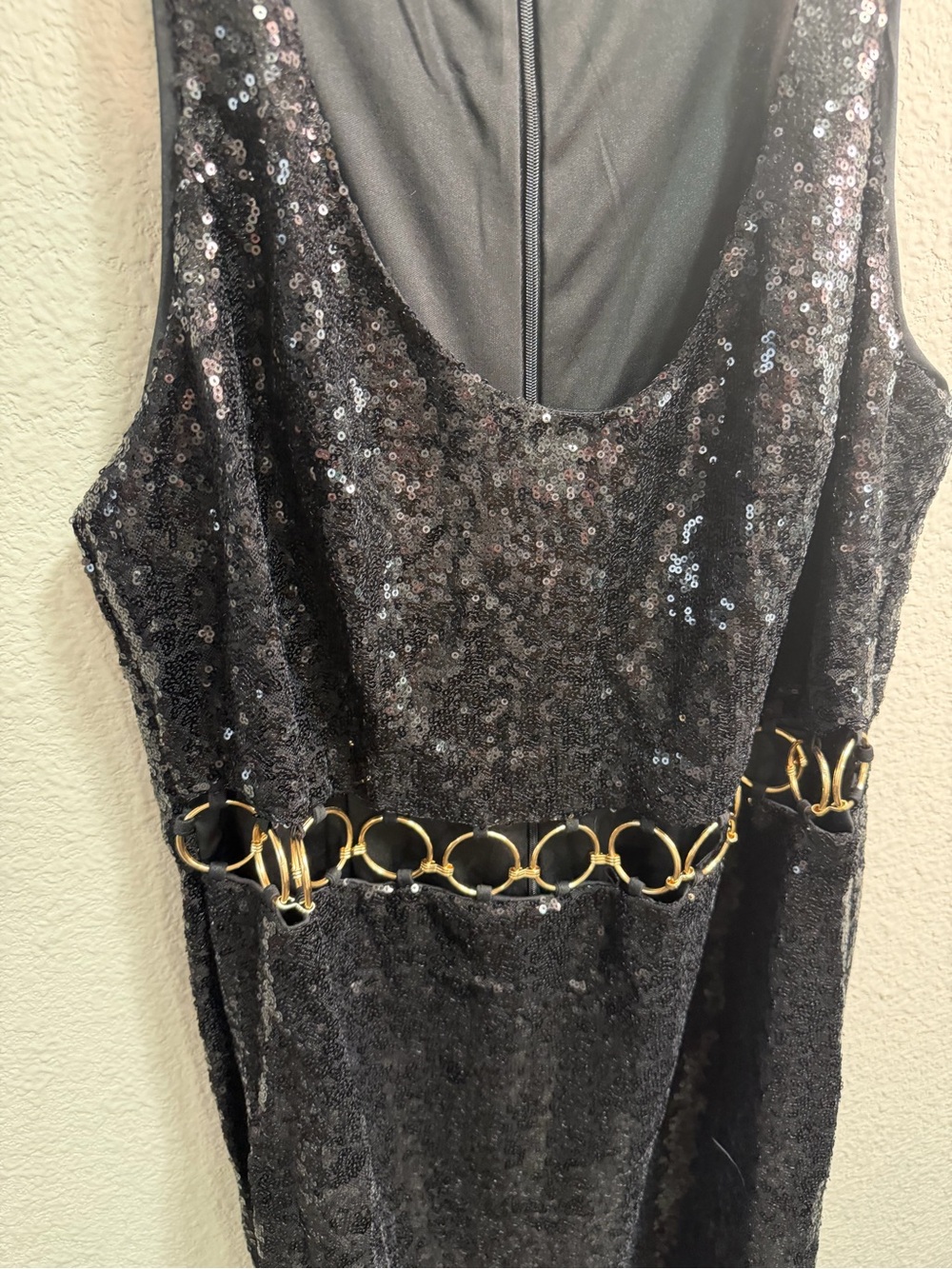 Eloquii Black Sequin Maxi Dress with Gold Chain Accent - Picture 2 of 4